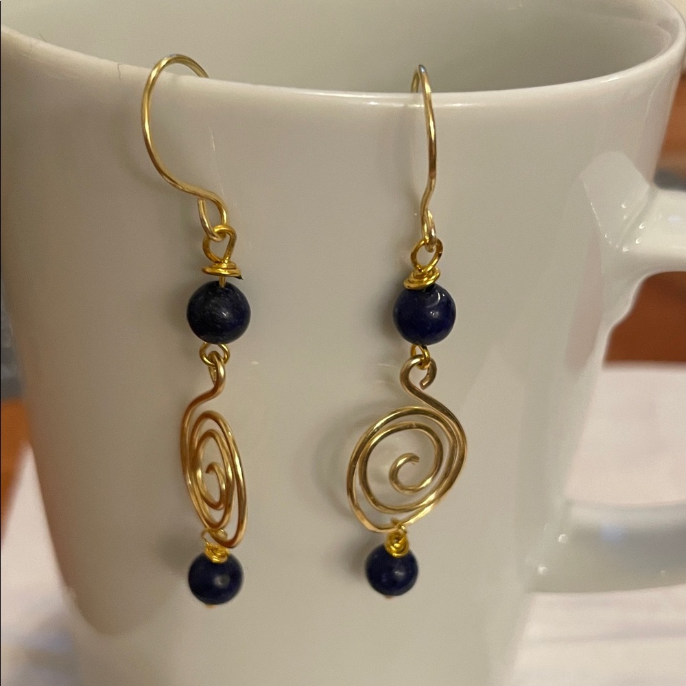 Elegant Gold and Blue Swirl Earrings